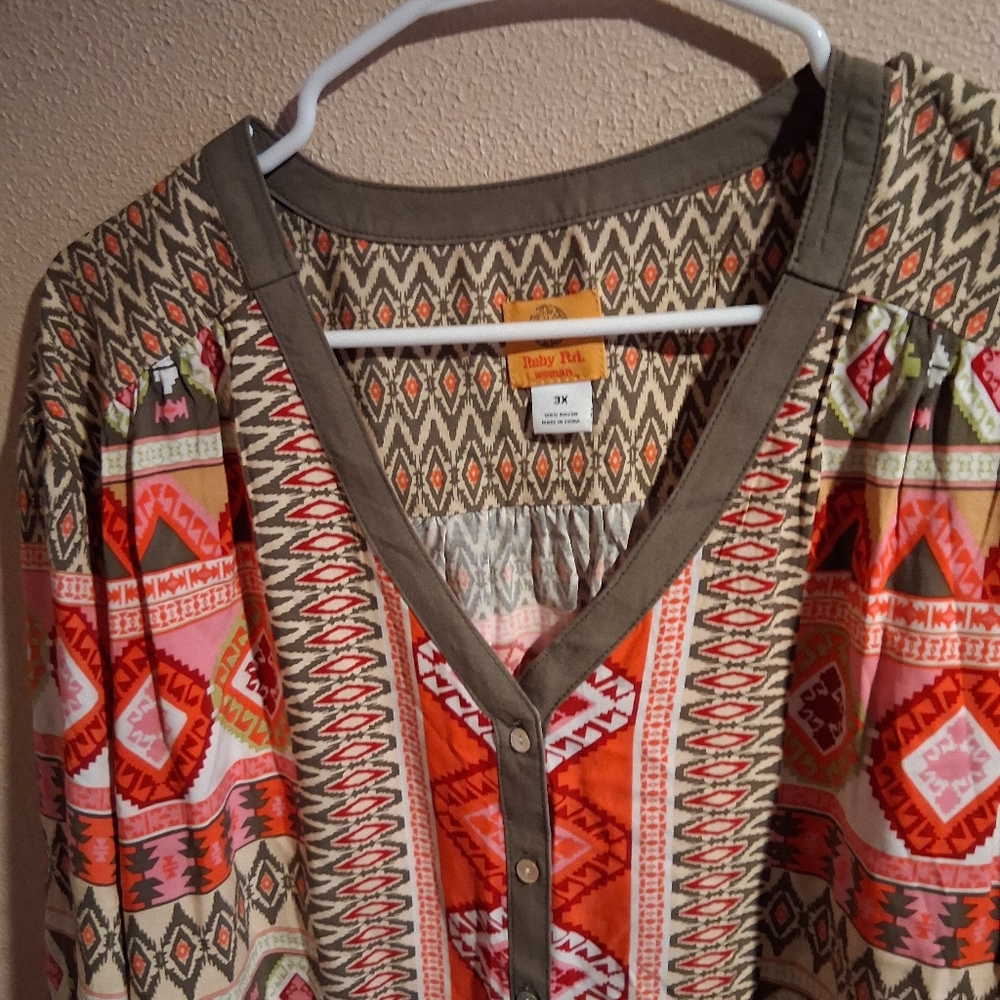 Ruby Rd. Womans V Neck Button Down Aztec Colorful… - image 3